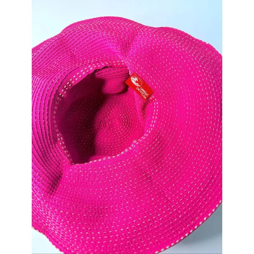 SanHat Diego Co Pink Wide Brim Sun Hat Floppy Beach Hat Packable Vacation Resort